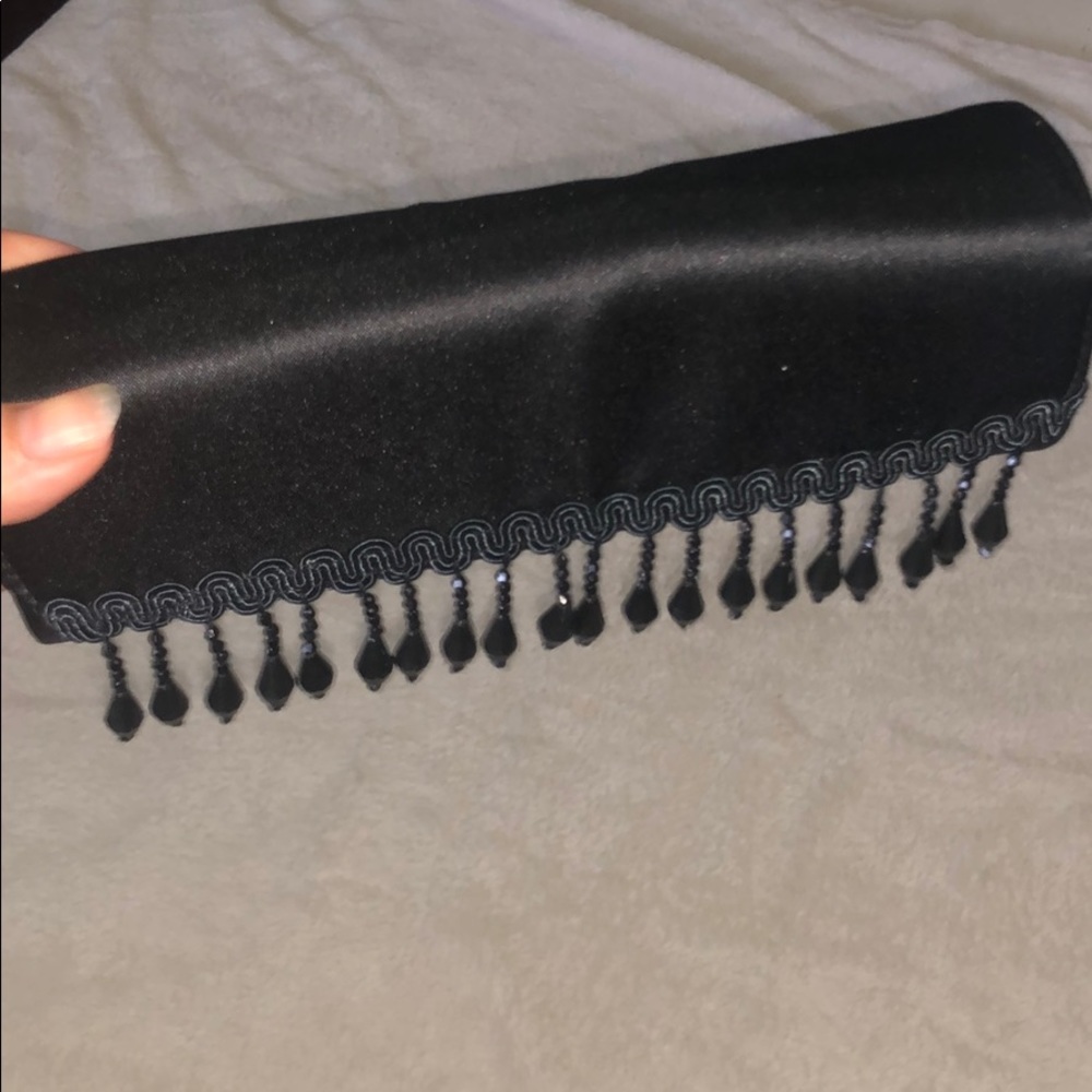 MAC Satin Black & Navy Bead Clutch & Brush Holder